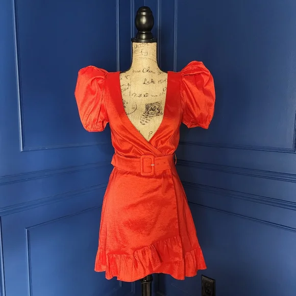 NEW Lovers + Friends Red "Ella" Mini Wrap Dress - Picture 2 of 16